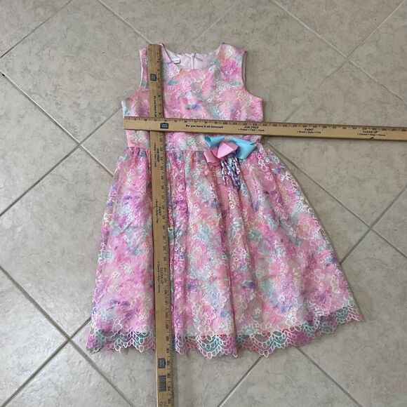Bonnie Jean Girl size 12 Embroidered Lace sleeveless bow Dress lined Pink - Picture 4 of 9